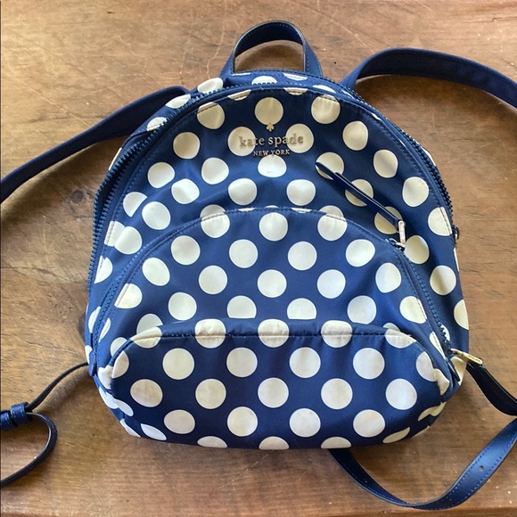 Kate Spade Blue and White Polka Dot Mini Backpack Like New - Picture 1 of 5